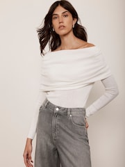 Mint Velvet Cream Knit Bardot Jumper - Image 1 of 4