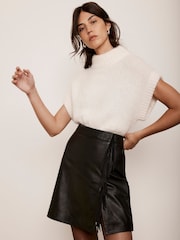 Mint Velvet Black Leather Fringe Mini Skirt - Image 2 of 4