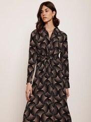 Mint Velvet Gold Geometric Print Midi Dress - Image 1 of 4
