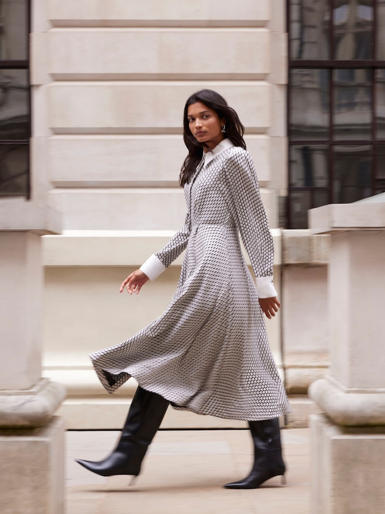 Mint Velvet White/Black Heart Print Midi Shirt Dress - Image 2 of 4