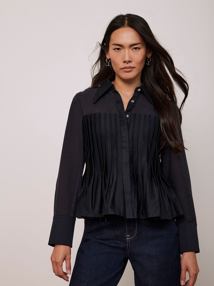 Mint Velvet Blue Pintuck Detail Shirt - Image 1 of 4 Mint Velvet Blue Pintuck Detail Shirt - Image 1 of 4