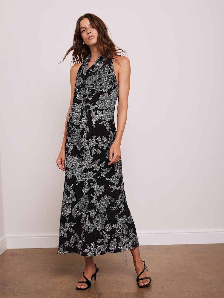 Mint Velvet Black Floral Lace Print Maxi Dress - Image 2 of 4