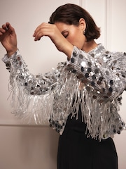 Mint Velvet Grey Sequin Fringed Shrug - Image 2 of 4