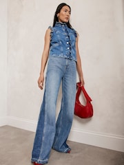 Mint Velvet Blue Mid Indigo Relaxed Flare 100% Cotton Jeans - Image 2 of 3