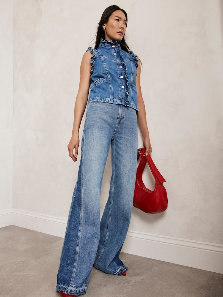 Mint Velvet Blue Mid Indigo Relaxed Flare 100% Cotton Jeans - Image 2 of 3