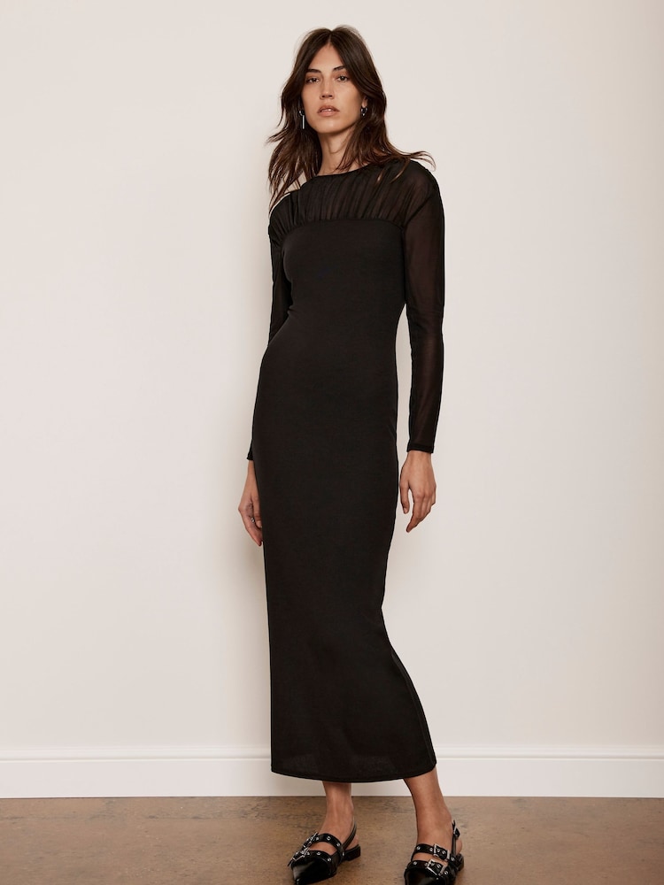 Mint Velvet Black Mesh Jersey Maxi Dress - Image 1 of 4