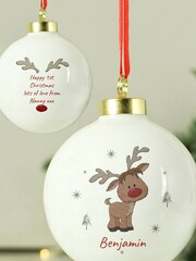 Personalised Little Reindeer Christmas Bauble by PMC - Image 2 of 3
