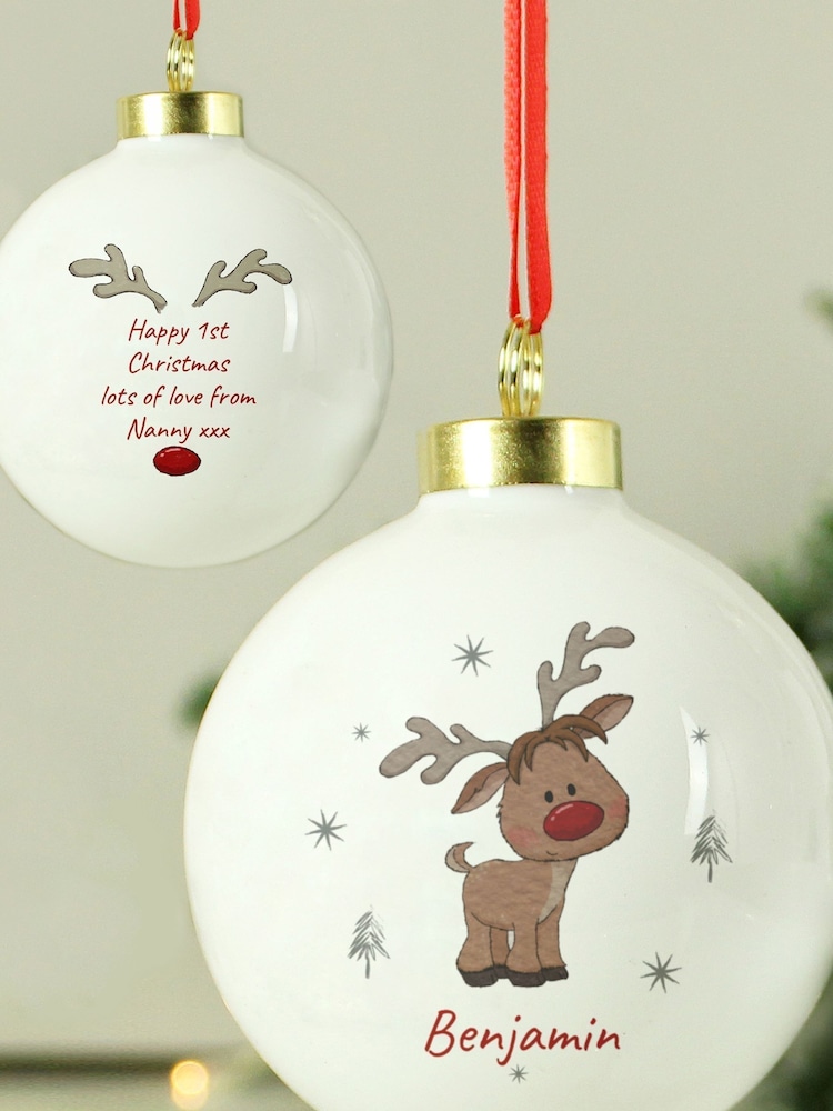 Personalised Little Reindeer Christmas Bauble by PMC - Image 2 of 3