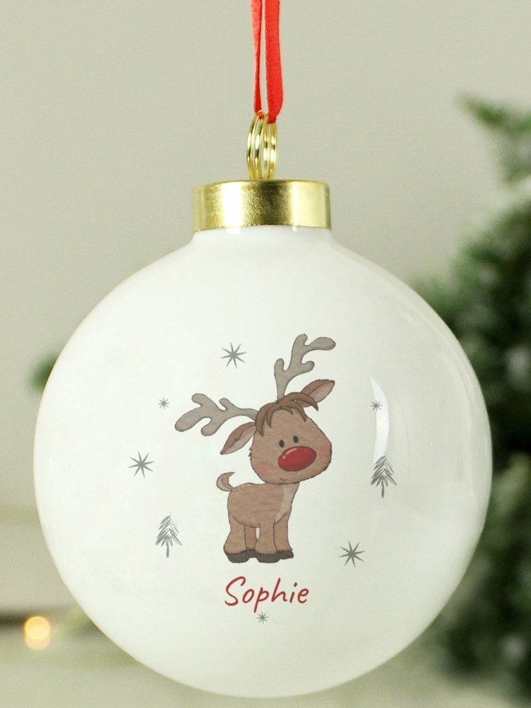 Personalised Little Reindeer Christmas Bauble by PMC - Image 3 of 3