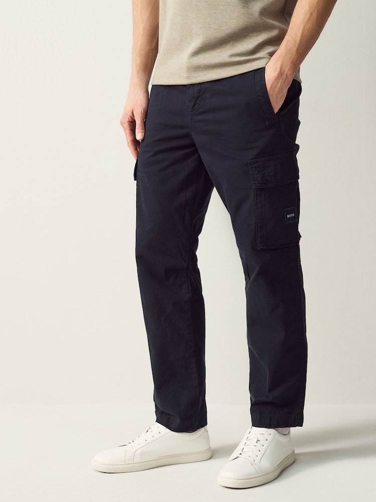 BOSS Blue Twill Stretch Cotton Cargo Trousers - Image 1 of 5