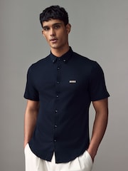 BOSS Blue Chrome Regular Fit Motion Oxford 100% Cotton Shirt - Image 1 of 4