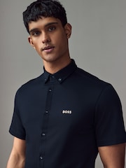 BOSS Blue Chrome Regular Fit Motion Oxford 100% Cotton Shirt - Image 3 of 4