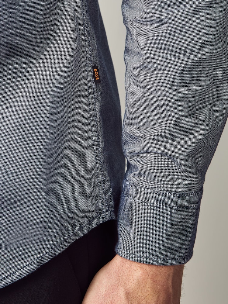 BOSS Blue Button-Down Regular-Fit 100% Cotton Shirt - Image 4 of 5