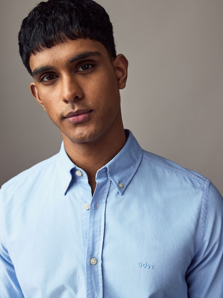 BOSS Blue Ground Button-Down Regular-Fit 100% Cotton Shirt - Image 3 of 6