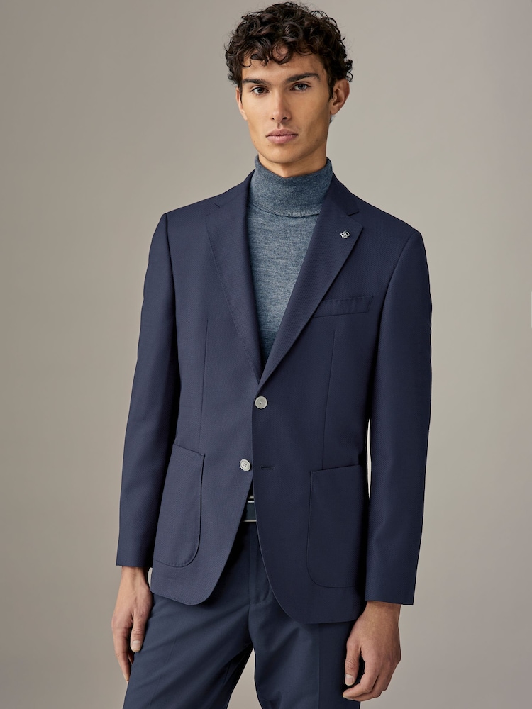 BOSS Blue Micro Pattern Regular Fit Wool Jacket - Image 1 of 1