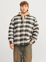 JACK & JONES White White Checked Teddy Lined Shacket - Image 1 of 8