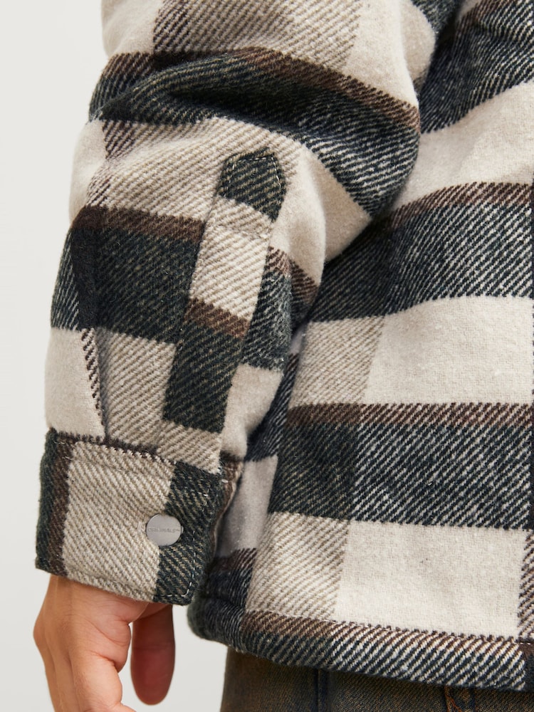JACK & JONES White Checked Teddy Lined Shacket - Image 3 of 8