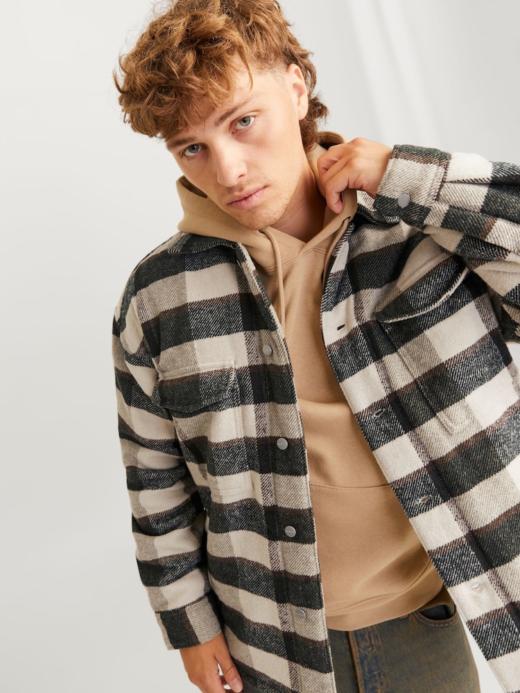 JACK & JONES White Checked Teddy Lined Shacket - Image 5 of 8