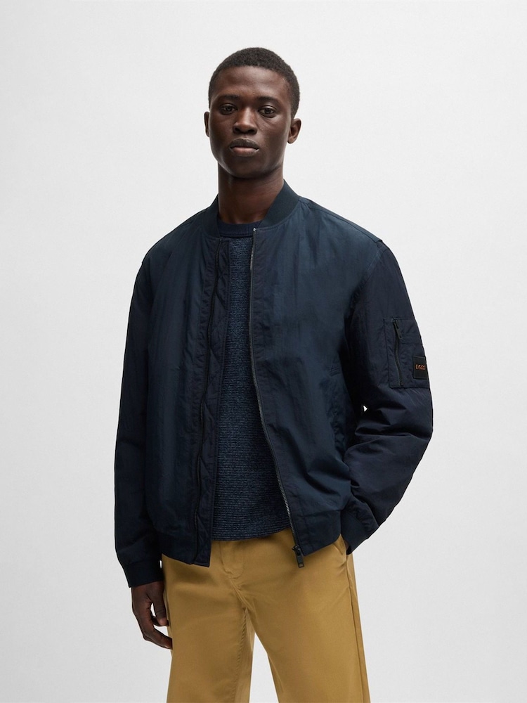 BOSS Blue Logo Badge Water-Repellent Bomber Jacket - Image 1 of 5 BOSS Blue Logo Badge Water-Repellent Bomber Jacket - Image 1 of 5