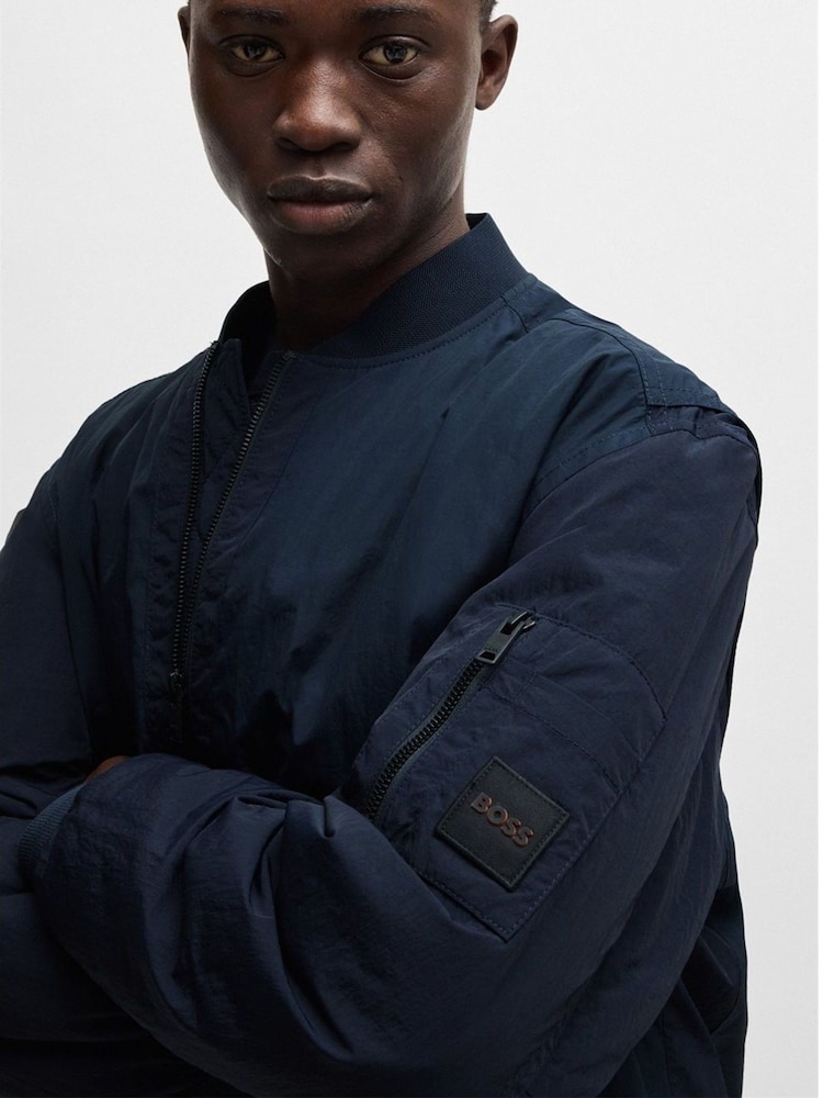 BOSS Blue Logo Badge Water-Repellent Bomber Jacket - Image 2 of 5