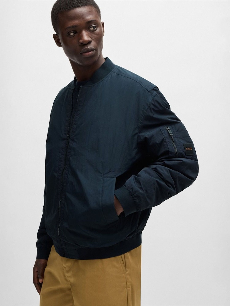 BOSS Blue Logo Badge Water-Repellent Bomber Jacket - Image 5 of 5