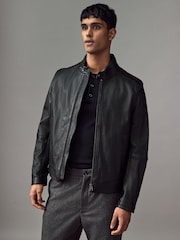 BOSS Black Regular Fit Grained Leather Jacket - Image 1 of 8
