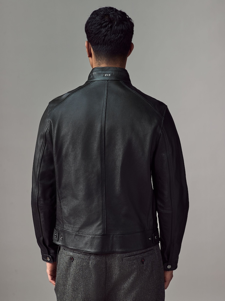BOSS Black Regular Fit Grained Leather Jacket - Image 2 of 8