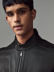 BOSS Black Regular Fit Grained Leather Jacket - Image 3 of 8