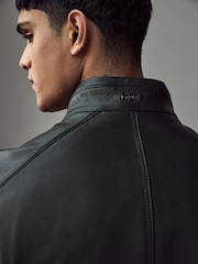 BOSS Black Regular Fit Grained Leather Jacket - Image 4 of 8