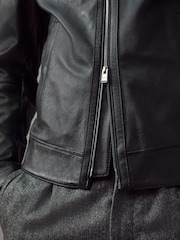 BOSS Black Regular Fit Grained Leather Jacket - Image 5 of 8