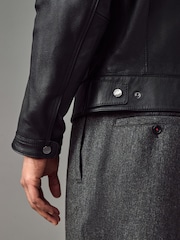 BOSS Black Regular Fit Grained Leather Jacket - Image 7 of 8