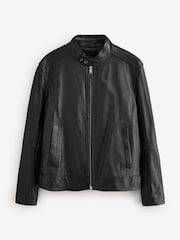 BOSS Black Regular Fit Grained Leather Jacket - Image 8 of 8