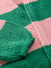 Pink Green Stripe Relaxed Chunky Knit Cardigan with Cotton - Image 6 of 7
