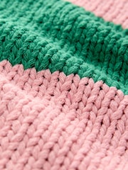 Pink Green Stripe Relaxed Chunky Knit Cardigan with Cotton - Image 7 of 7