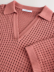Brown Rust 100% Cotton Mesh Fly Collar Polo Shirt - Image 7 of 8