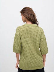 Green Sage 100% Cotton Mesh Fly Collar Polo Shirt - Image 3 of 7