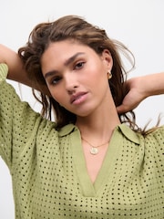 Green Sage 100% Cotton Mesh Fly Collar Polo Shirt - Image 4 of 7