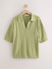 Green Sage 100% Cotton Mesh Fly Collar Polo Shirt - Image 5 of 7
