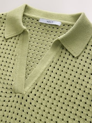 Green Sage 100% Cotton Mesh Fly Collar Polo Shirt - Image 6 of 7