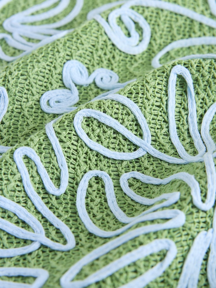 Green Blue Floral Print Embroidered Strappy Cami Top - Image 3 of 3