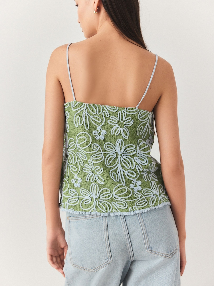 Verde y azul - Top camisero de tirantes bordados con estampado floral - Imagen 1 de 2 Verde y azul - Top camisero de tirantes bordados con estampado floral - Imagen 1 de 2