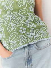 Green Blue Floral Print Embroidered Strappy Cami Top - Image 4 of 7