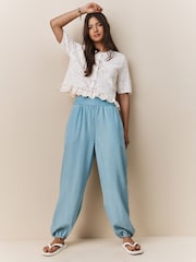 White Ecru Lace-Up Button Frill Half Sleeve Top - Image 2 of 5