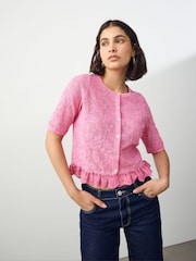 Pink Blush Lace Button Frill Half Sleeve Top - Image 1 of 6
