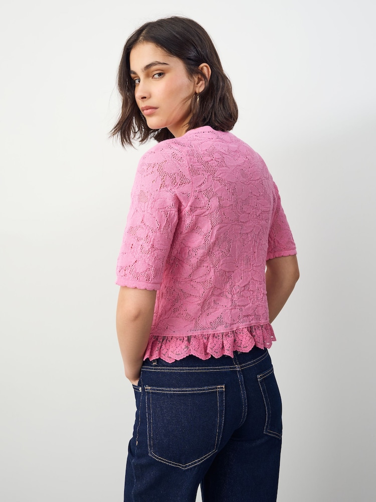 Pink Blush Lace Button Frill Half Sleeve Top - Image 2 of 6
