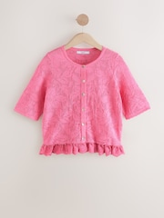 Pink Blush Lace Button Frill Half Sleeve Top - Image 4 of 6