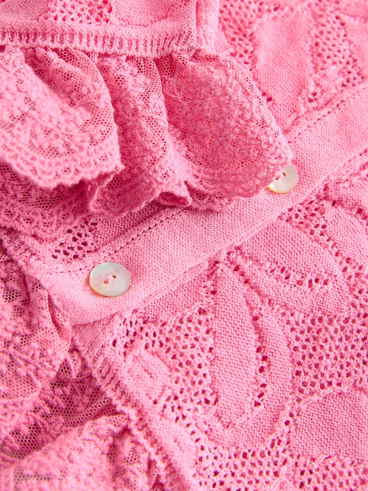 Pink Blush Lace Button Frill Half Sleeve Top - Image 6 of 6