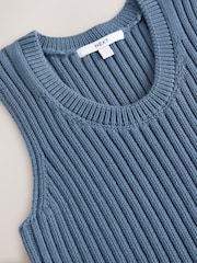 Blue Chambray 100% Cotton Crew Neck Ribbed Knitted Tank - Image 2 of 3