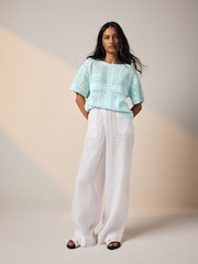 Blue Pale Short Sleeve Crochet Crew Neck T-Shirt - Image 2 of 3