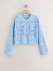 Blue Pale Crochet Square Patch Button Up Cardigan - Image 6 of 8